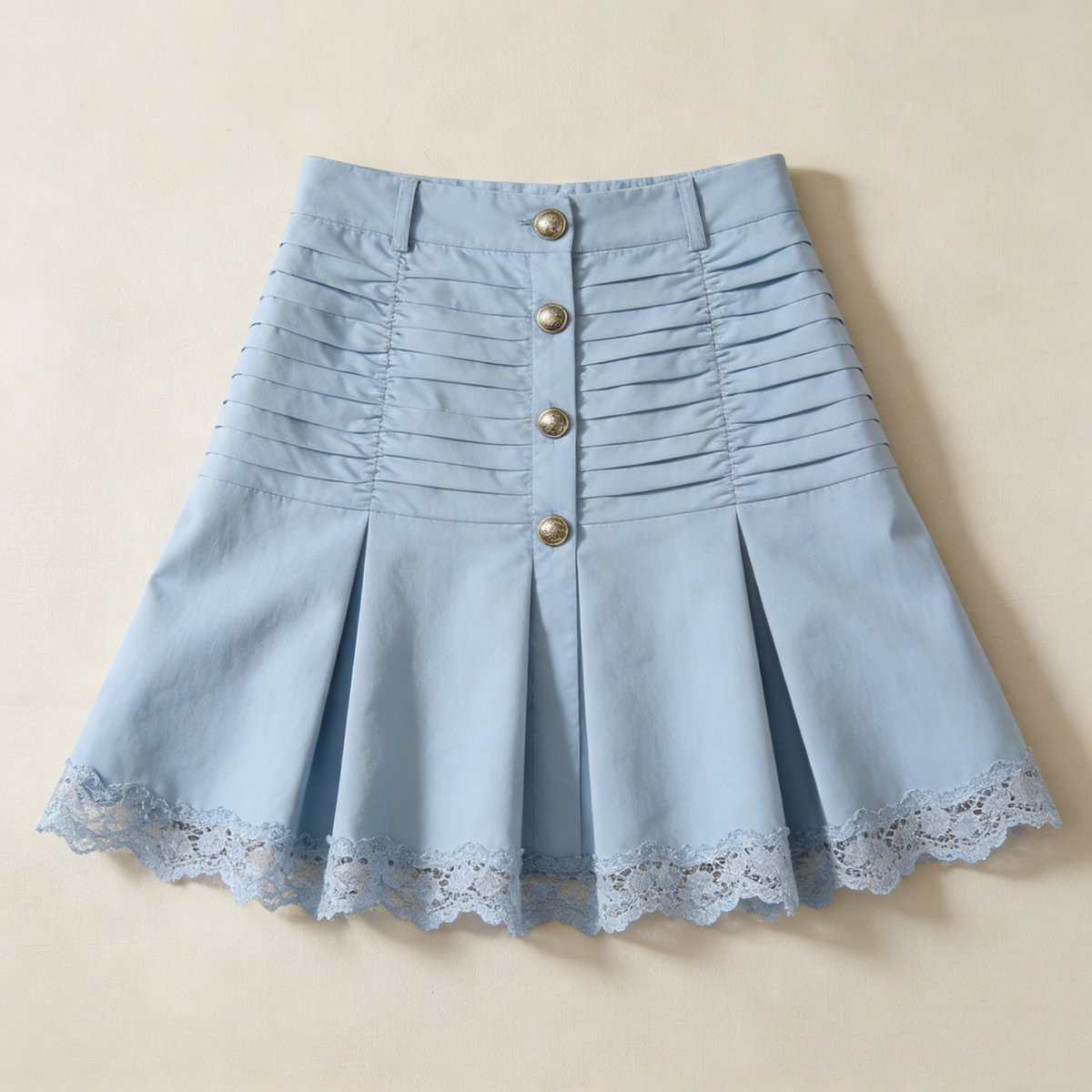 Light Blue Lace Trim Mini Skirt
