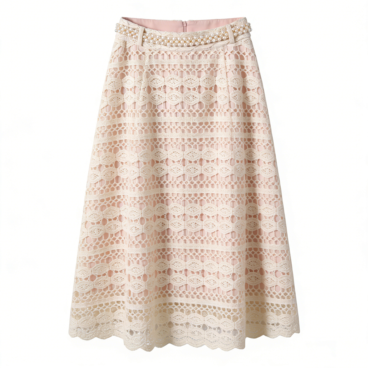 Cream Crochet Lace Midi Skirt