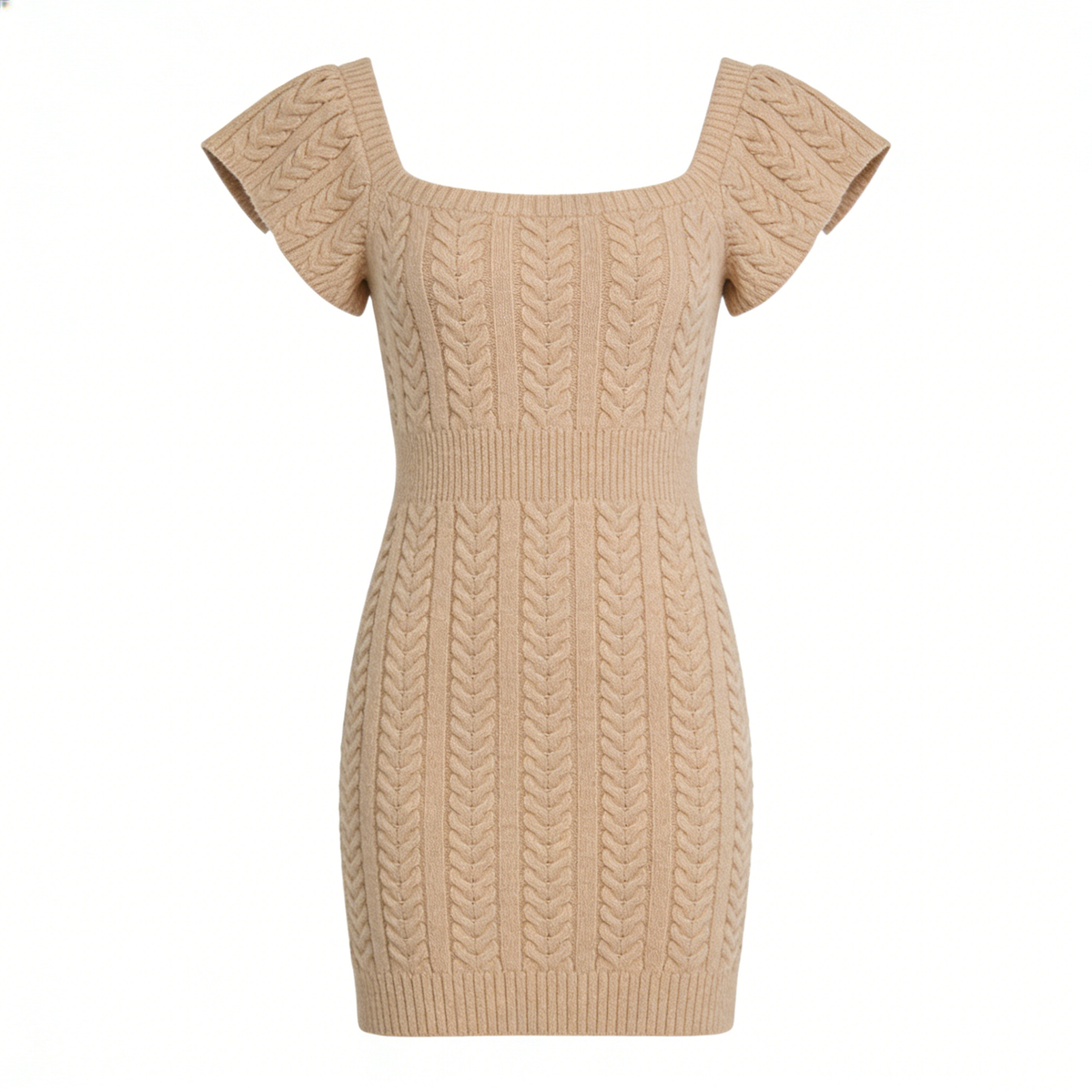 Camel Cable Knit Mini Dress