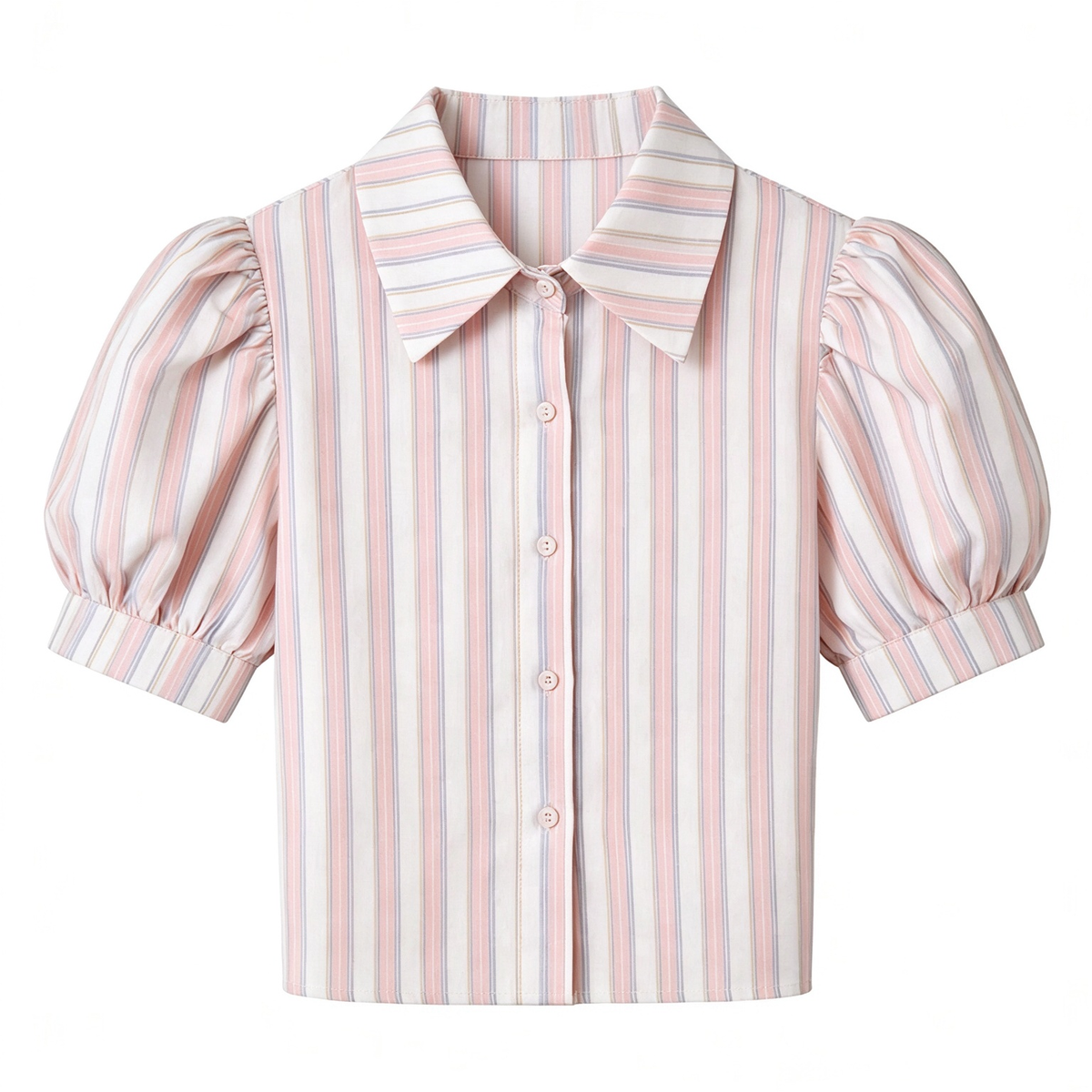 Pink & White Striped Puff Sleeve Blouse