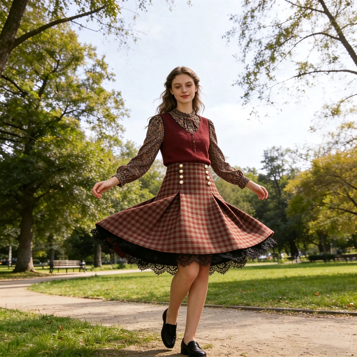 Double-breasted Pearl Button Midi Skirt