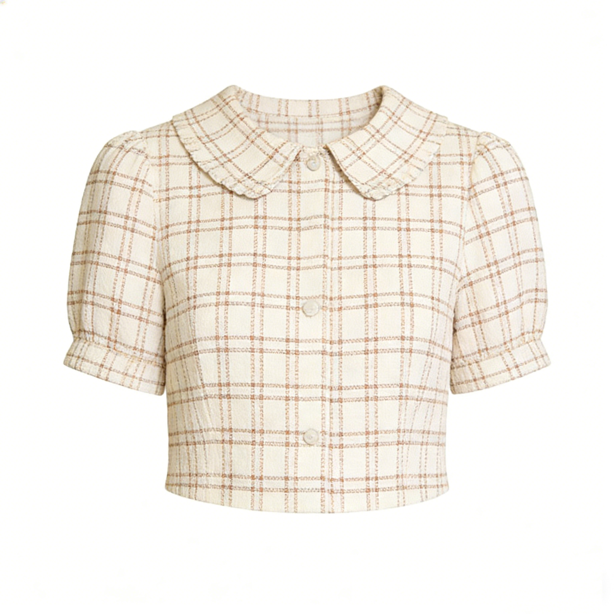 Cream Tweed Check Peter Pan Collar Crop Top