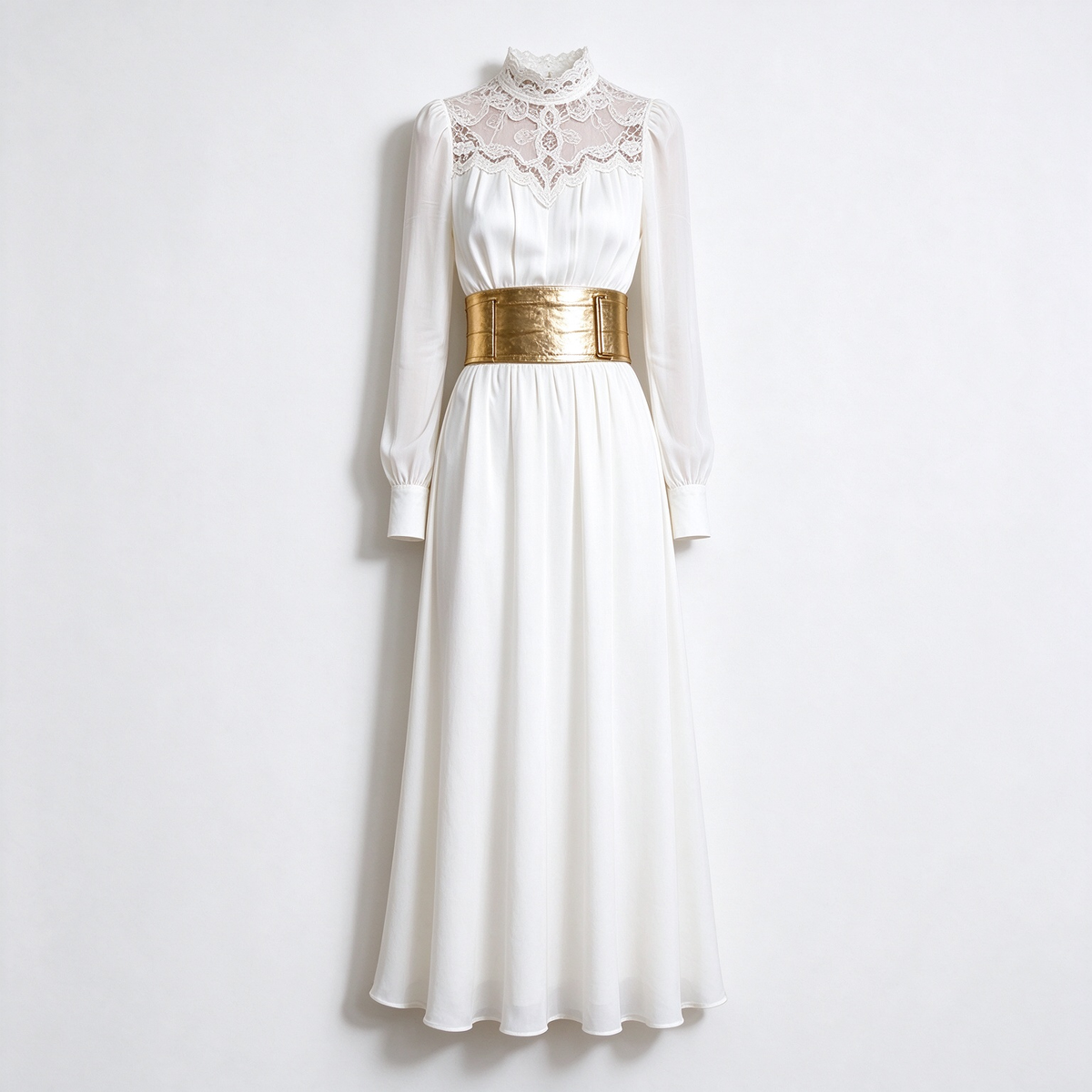 Lace High Neck Long Sleeve Dress