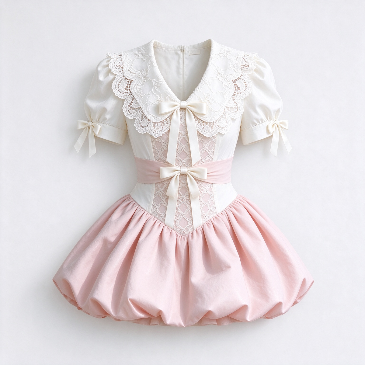 Creamy Lace Bow Tulip Dress